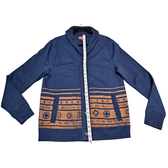 Men's Arizona Jean Co. Blue Shawl Collar Cardigan With Tribal Pattern Button Fro - Picture 7 of 8